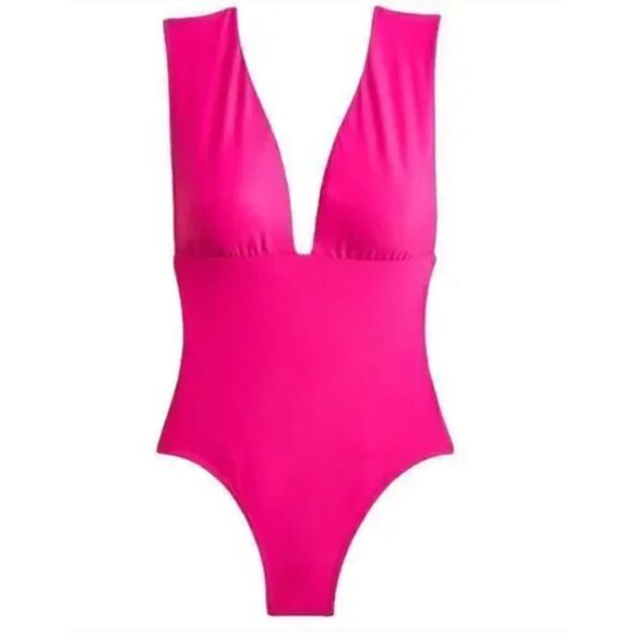 J.Crew One Piece Swimsuit Women's Plus 24 Fuchsia Pink V-Neck Sleeveless NWT - Picture 1 of 10